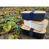 lunchboxes with bamboo lid in white blue and black 