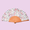 hand fan with dripping colours design handmade wood and fabric