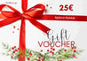 gift voucher card with a red ribbon and a branch of christmas tree.