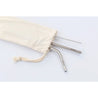 cotton pouch with metal straws and straw brush. 