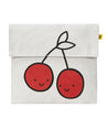 Happy cherries drawing on the cover of a snack bag