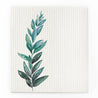 white dishcloth with green leaf drawing