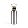 silver stainless steel water bottle on a white background
