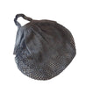 grey mesh bag with short handle on a white background